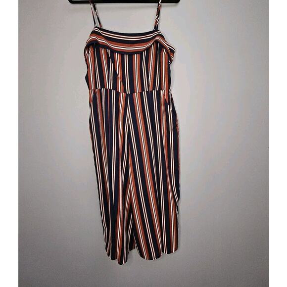 Socialite Wide Leg Cropped Jumpsuit Blue/red Striped Pockets Size Large - Picture 1 of 10